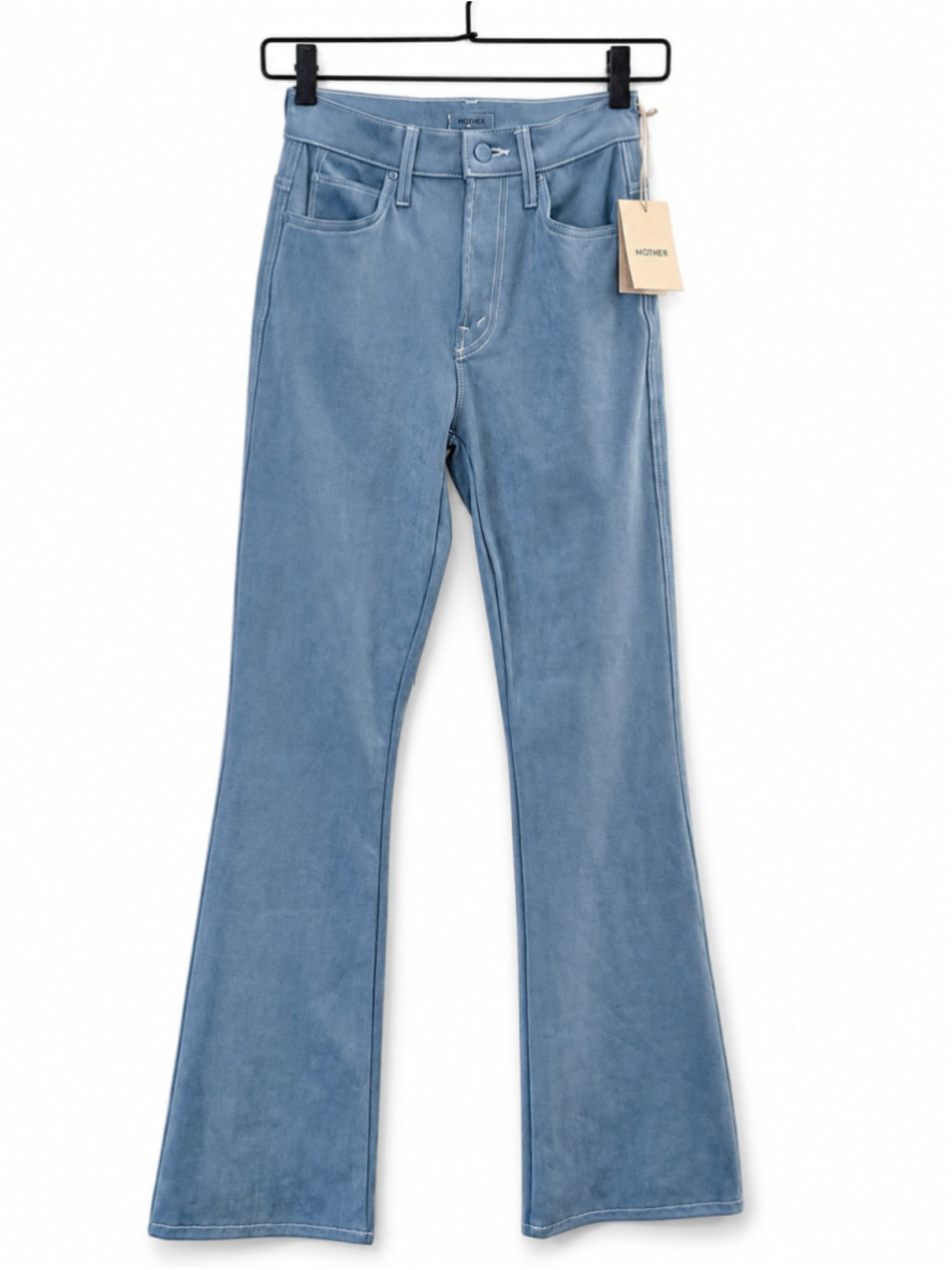 MOTHER The Desperado Blue Hoo Faux Suede High Rise Flare Pants NWT Sz 24